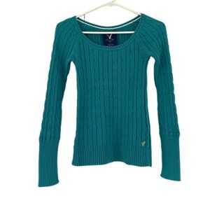American Eagle Outfitters Turquoise Cable Knit Sweater Women’s Size XS Y2K